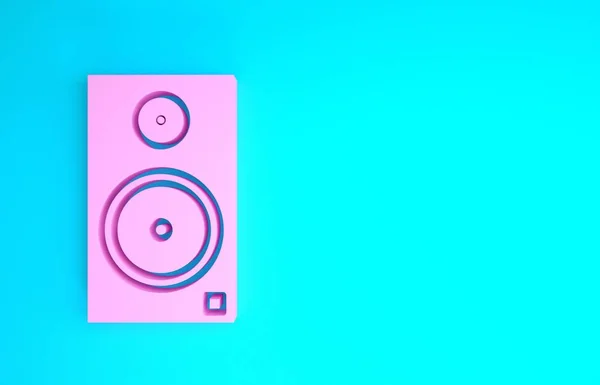 Pink Stereo speaker icon isolated on blue background. Sound system speakers. Music icon. Musical column speaker bass equipment. Minimalism concept. 3d illustration 3D render