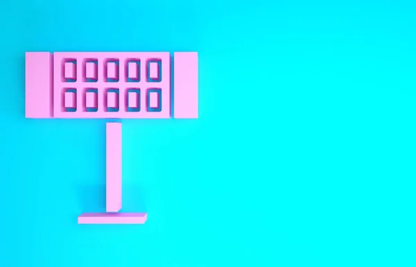 Иконка розового электрического обогревателя выделена на синем фоне. Инфракрасный напольный нагреватель с дистанционным управлением. Климатический контроль дома. Концепция минимализма. 3D-рендеринг — стоковое фото