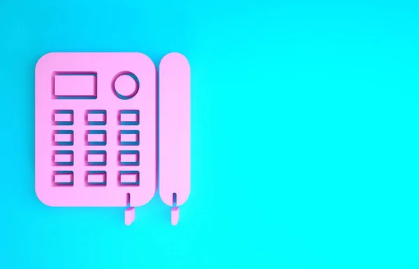 Icono de teléfono rosa aislado sobre fondo azul. Teléfono fijo. Concepto minimalista. 3D ilustración 3D render — Foto de Stock