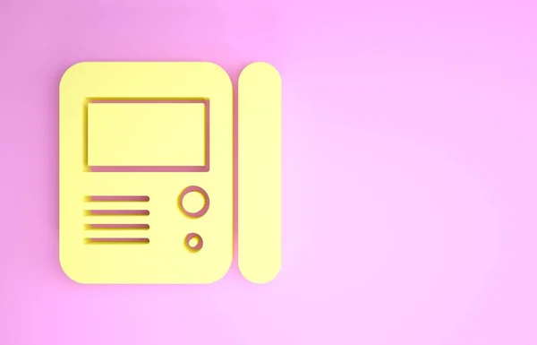 Yellow House intercom systemikon isolerad på rosa bakgrund. Minimalistiskt koncept. 3D-illustration 3D-återgivning — Stockfoto