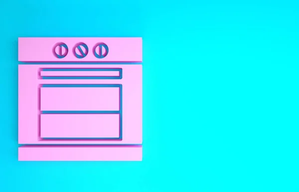 Rózsaszín sütő ikon elszigetelt kék háttérrel. Tűzhely gázsütő tábla. Minimalizmus koncepció. 3d illusztráció 3D render — Stock Fotó