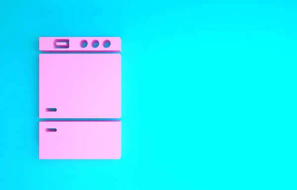 Icono del refrigerador rosa aislado sobre fondo azul. Refrigerador congelador refrigerador. Tecnología y electrodomésticos. Concepto minimalista. 3D ilustración 3D render — Foto de Stock