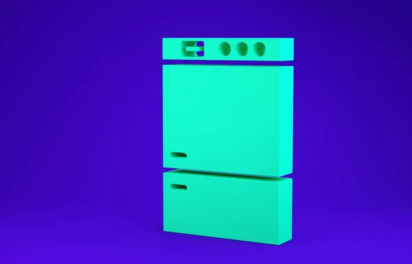 Yeşil Buzdolabı simgesi mavi arkaplanda izole edildi. Buzdolabı buzdolabı. Ev aletleri ve aletler. Minimalizm kavramı. 3d illüstrasyon 3B canlandırma — Stok fotoğraf