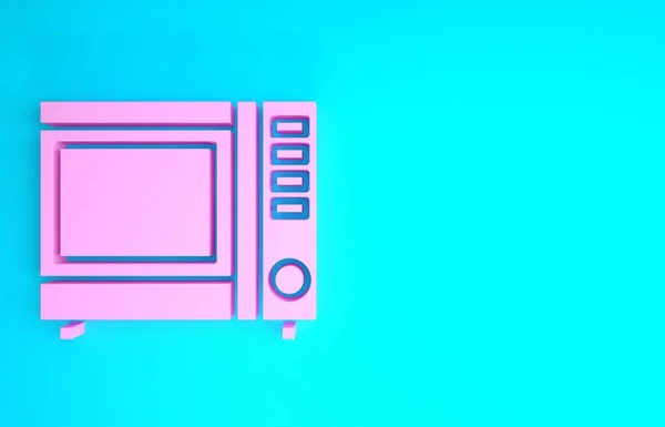 Pink Microwave oven icon isolated on blue background. Home appliances icon. Minimalism concept. 3d illustration 3D render — Stock Photo, Image