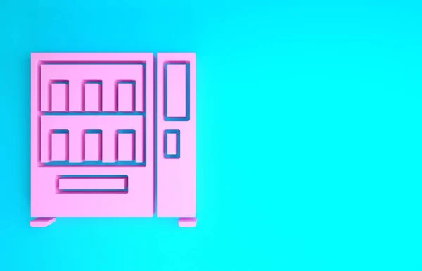 Roze Vending machine van voedsel en drank automatische verkoop pictogram geïsoleerd op blauwe achtergrond. Minimalisme concept. 3d illustratie 3D renderen — Stockfoto