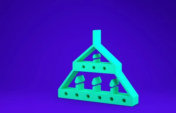 Zelený masivní ocelový lustr se svíčkami ve středověké ikoně izolované na modrém pozadí. Minimalismus. 3D ilustrace 3D vykreslení — Stock fotografie