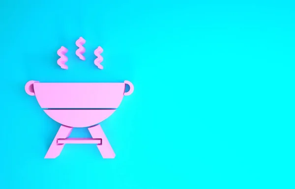 Icono de parrilla de barbacoa rosa aislado sobre fondo azul. Fiesta a la parrilla. Concepto minimalista. 3D ilustración 3D render —  Fotos de Stock