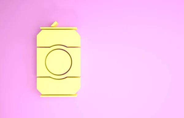 Yellow Beer can icon isolated on pink background. Minimalism concept. 3d illustration 3D render — Stock Photo, Image