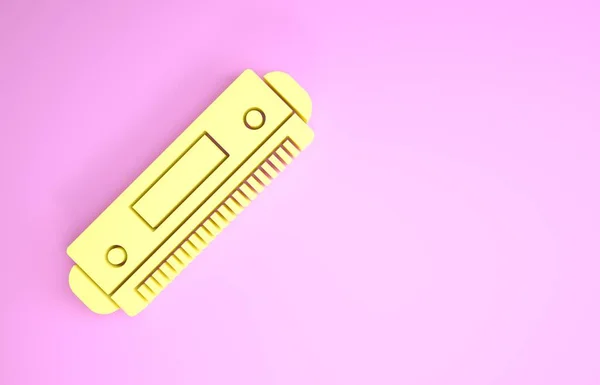 Icono de Armonica amarilla aislado sobre fondo rosa. Instrumento musical. Concepto minimalista. 3D ilustración 3D render — Foto de Stock