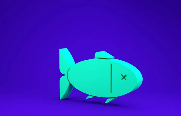 Green Fish icon isolated on blue background. Minimalism concept. 3d illustration 3D render — Stock Photo, Image