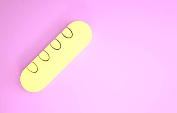 Icono de pan baguette francés amarillo aislado sobre fondo rosa. Concepto minimalista. 3D ilustración 3D render —  Fotos de Stock