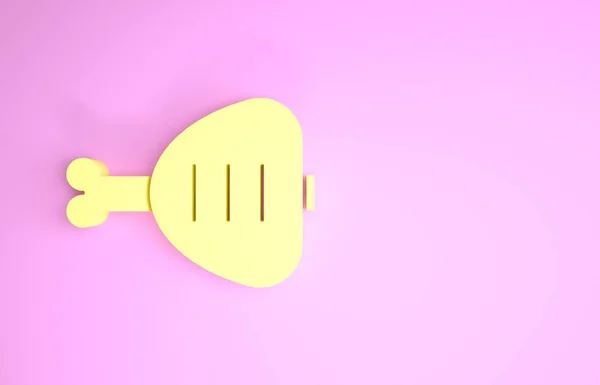 Gele kippenpoot pictogram geïsoleerd op roze achtergrond. Kippendrumstick. Minimalisme concept. 3d illustratie 3d renderen — Stockfoto