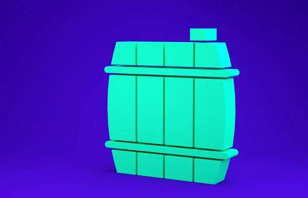 Icône baril en bois vert isolé sur fond bleu. Baril d'alcool, récipient à boissons, fût en bois pour bière, whisky, vin. Concept de minimalisme. Illustration 3D rendu 3D — Photo