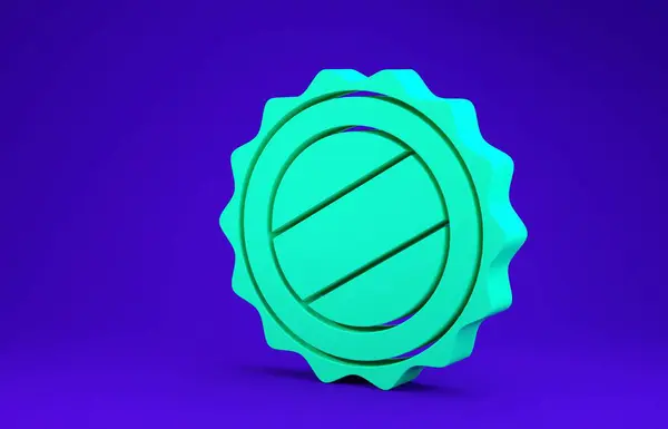 Піктограма кришки зеленої пляшки ізольована на синьому фоні. Концепція мінімалізму. 3D ілюстрація 3D рендеринга — стокове фото