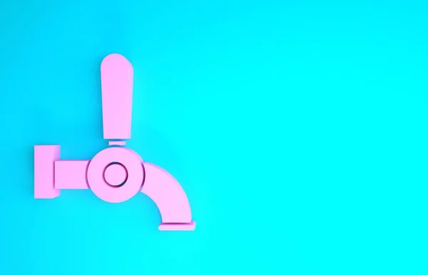 Icono del grifo de cerveza rosa aislado sobre fondo azul. Concepto minimalista. 3D ilustración 3D render — Foto de Stock