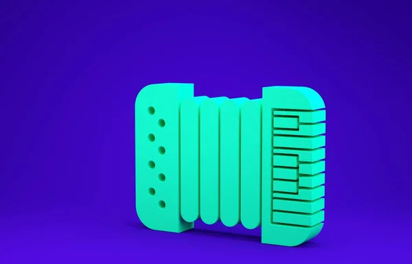 Green Musical instrument accordeon icoon geïsoleerd op blauwe achtergrond. Klassiek bayan, harmonisch. Minimalisme concept. 3d illustratie 3D renderen — Stockfoto