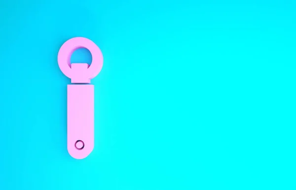 Rózsaszín palack nyitó ikon elszigetelt kék alapon. Minimalizmus koncepció. 3d illusztráció 3D render — Stock Fotó