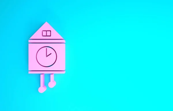 Pink Retro ícone relógio de parede isolado no fundo azul. Sinal de relógio de cuco. Relógio de pêndulo antigo. Conceito de minimalismo. 3D ilustração 3D render — Fotografia de Stock