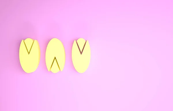 Icona dei pistacchi gialli isolata su sfondo rosa. Concetto minimalista. Illustrazione 3d rendering 3D — Foto Stock
