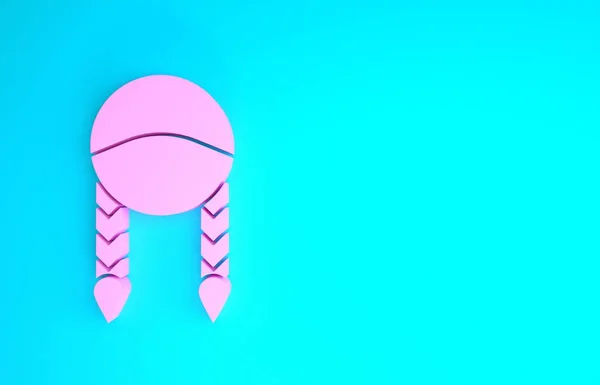 Icono de trenza rosa aislado sobre fondo azul. Concepto minimalista. 3D ilustración 3D render —  Fotos de Stock