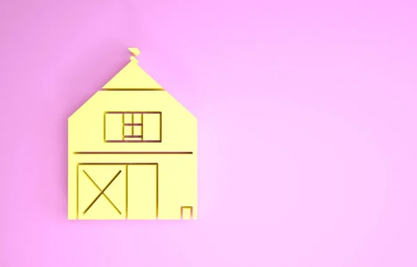 Yellow Farm House concept icoon geïsoleerd op roze achtergrond. Landschap van de boerderij. Minimalisme concept. 3d illustratie 3d renderen — Stockfoto