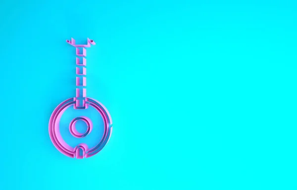 Ikona růžové Banjo izolované na modrém pozadí. Hudební nástroj. Minimalismus. 3D ilustrace 3D vykreslení — Stock fotografie