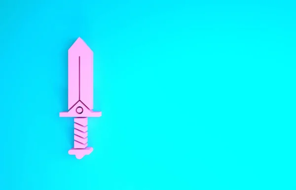Spada rosa per icona del gioco isolato su sfondo blu. Concetto minimalista. Illustrazione 3d rendering 3D — Foto Stock