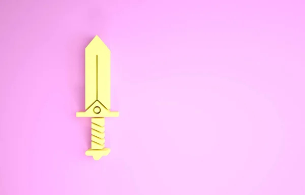 노란색 칼은 분홍색 배경에서 분리 된 게임 아이콘입니다. 최소성 개념. 3D 일러스트 3D 렌더링 — 스톡 사진