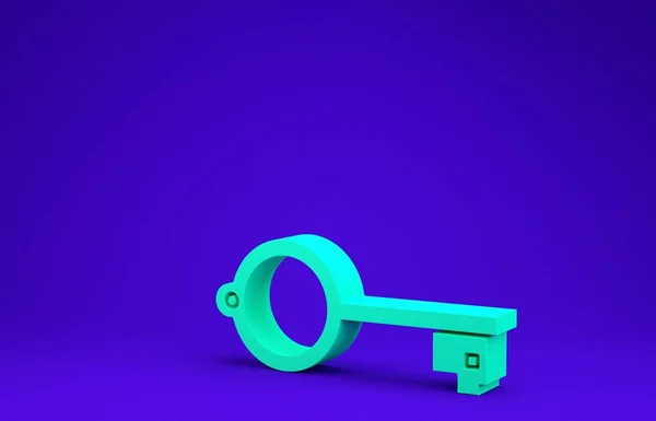 Verde Antica chiave per l'icona del gioco isolato su sfondo blu. Concetto minimalista. Illustrazione 3d rendering 3D — Foto Stock