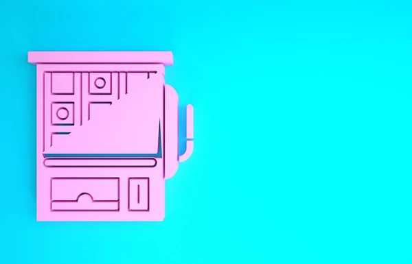 Ikona różowego automatu na niebieskim tle. Koncepcja minimalizmu. Ilustracja 3d — Zdjęcie stockowe