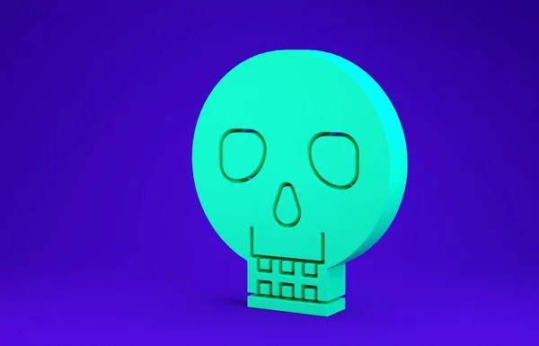 Ícone de crânio verde isolado no fundo azul. Feliz festa de Halloween. Conceito de minimalismo. 3D ilustração 3D render — Fotografia de Stock