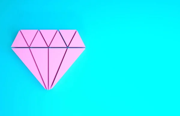 Icono de diamante rosa aislado sobre fondo azul. Símbolo joyería. Piedra de gema. Concepto minimalista. 3D ilustración 3D render —  Fotos de Stock