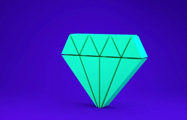 Green Diamond icoon geïsoleerd op blauwe achtergrond. Sieraden symbool. Edelsteen. Minimalisme concept. 3d illustratie 3D renderen — Stockfoto