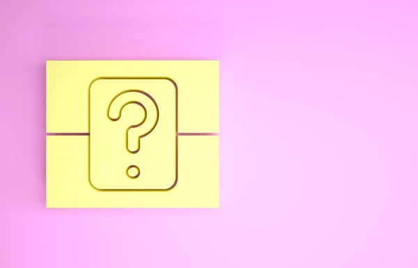 Caixa Mistério Amarelo ou caixa de saque aleatória para ícone de jogos isolados em fundo rosa. Caixa de perguntas. Conceito de minimalismo. 3D ilustração 3D render — Fotografia de Stock