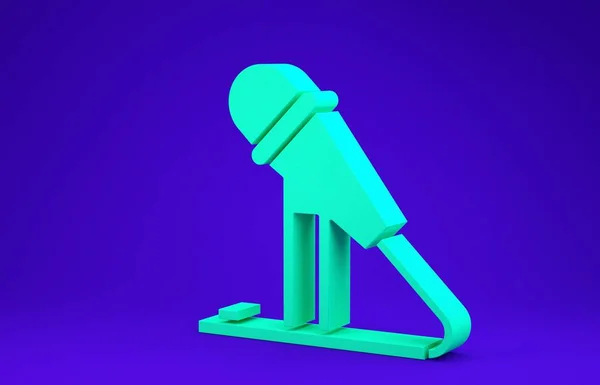 Icono de micrófono verde aislado sobre fondo azul. En el micrófono de radio de aire. Firma del portavoz. Concepto minimalista. 3D ilustración 3D render —  Fotos de Stock