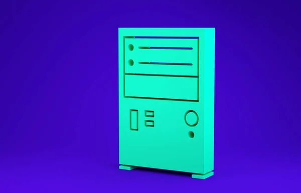 Green Computer icoon geïsoleerd op blauwe achtergrond. Pc-componentenbord. Minimalisme concept. 3d illustratie 3d renderen — Stockfoto