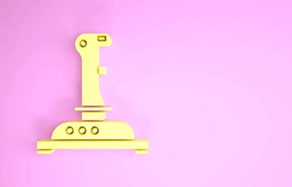 ピンクの背景に隔離されたアーケードマシンのアイコンのための黄色のジョイスティック。ジョイスティックゲームパッド。最小限の概念。3Dイラスト3Dレンダリング — ストック写真