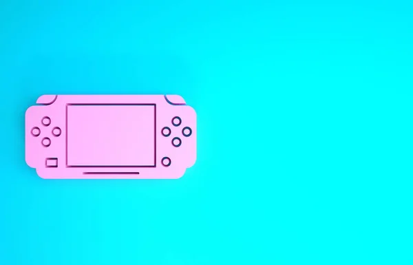Icono de consola de videojuegos portátil rosa aislado sobre fondo azul. Señal de mando. Concepto de juego. Concepto minimalista. 3D ilustración 3D render —  Fotos de Stock