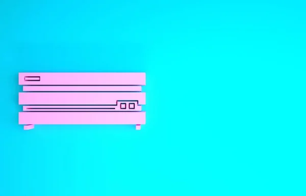 Rosa icono de la consola de videojuegos aislado sobre fondo azul. Concepto minimalista. 3D ilustración 3D render —  Fotos de Stock