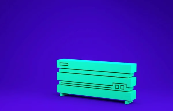 Zöld Videó játék konzol ikon elszigetelt kék háttérrel. Minimalizmus koncepció. 3d illusztráció 3d render — Stock Fotó