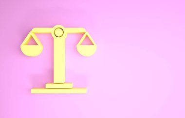 Sarı Terazi burç simgesi pembe arka planda izole edilmiş. Astrolojik yıldız falı koleksiyonu. Minimalizm kavramı. 3d illüstrasyon 3d canlandırma