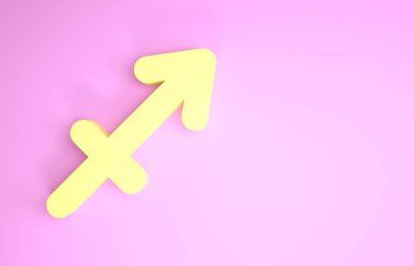 Sarı yay burcu simgesi pembe arka planda izole edilmiş. Astrolojik yıldız falı koleksiyonu. Minimalizm kavramı. 3d illüstrasyon 3d canlandırma