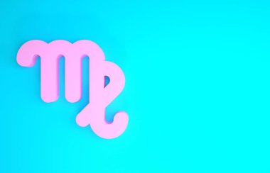 Pembe başak burcu simgesi mavi arka planda izole edilmiş. Astrolojik yıldız falı koleksiyonu. Minimalizm kavramı. 3d illüstrasyon 3d canlandırma