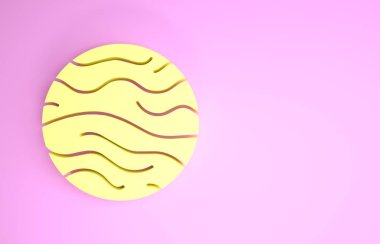 Sarı Gezegen Venüs ikonu pembe arka planda izole edilmiş. Minimalizm kavramı. 3d illüstrasyon 3d canlandırma