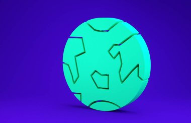 Yeşil Gezegen Dünya simgesi mavi arkaplanda izole edildi. Minimalizm kavramı. 3d illüstrasyon 3d canlandırma