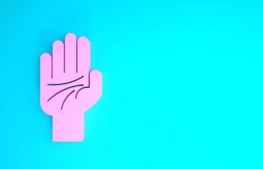 El simgesinin pembe el yazısı mavi arkaplanda izole edilmiş. Minimalizm kavramı. 3d illüstrasyon 3d canlandırma