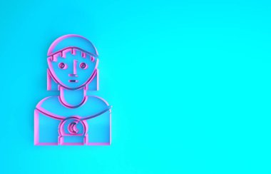 Pembe Astroloji kadın ikonu mavi arka planda izole edildi. Minimalizm kavramı. 3d illüstrasyon 3d canlandırma