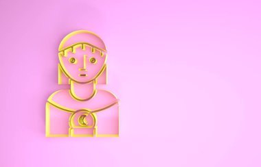 Sarı Astroloji kadın ikonu pembe arka planda izole edildi. Minimalizm kavramı. 3d illüstrasyon 3d canlandırma