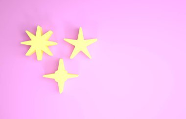 Sarı düşen yıldız simgesi pembe arkaplanda izole edildi. Göktaşı, göktaşı, kuyruklu yıldız, asteroid, yıldız ikonu. Minimalizm kavramı. 3d illüstrasyon 3d canlandırma
