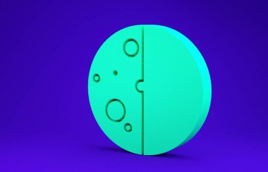 Mavi arkaplanda izole edilmiş güneş ikonunun yeşil tutulması. Tam sonar tutulması. Minimalizm kavramı. 3d illüstrasyon 3B canlandırma